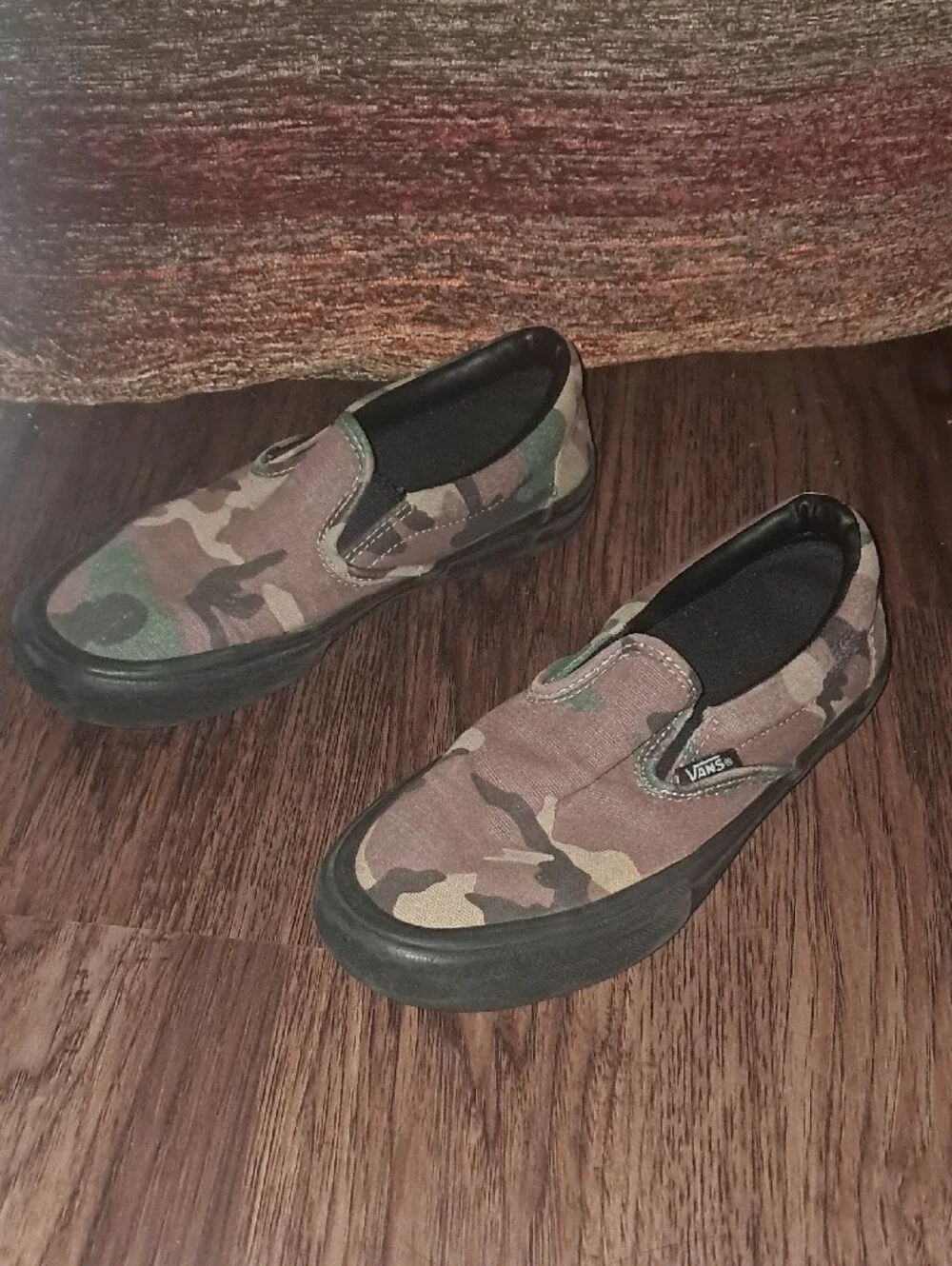 Kids Vans Camo Slip-On Sneakers in Green and Brown, Size 4Y
